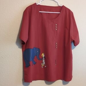 Tagless Women's Tunic Size 5XL Brick Red Graphic Elephant Cartoon